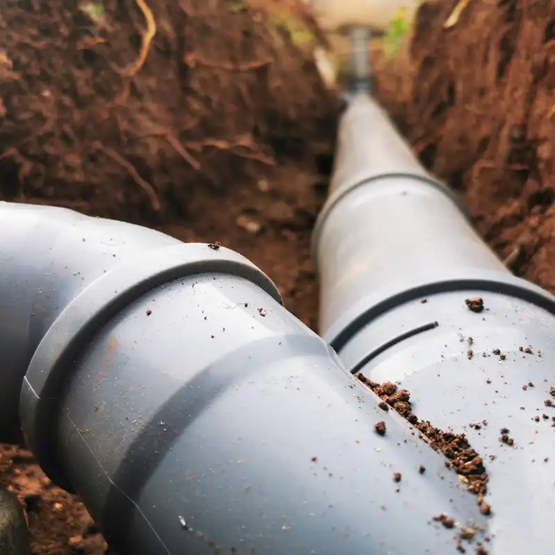 Underground PVC drainage pipes being installed in a trench for residential plumbing in Noosa